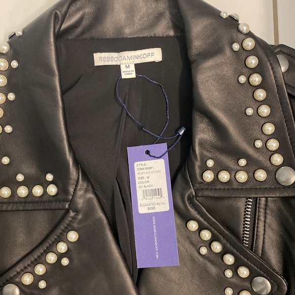 NWT Rebecca Minkoff WES MOTO leather jacket with pearls Black Medium - Picture 2 of 10